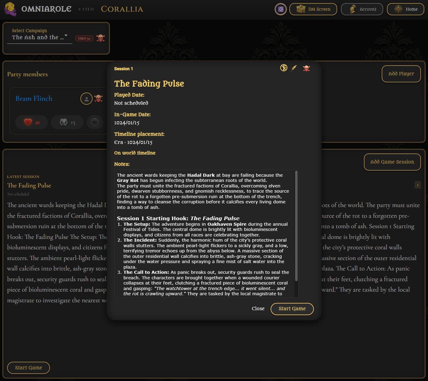 The Fading Pulse session with its prepared notes