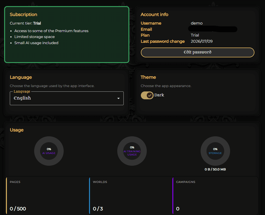 Omniarole Account page