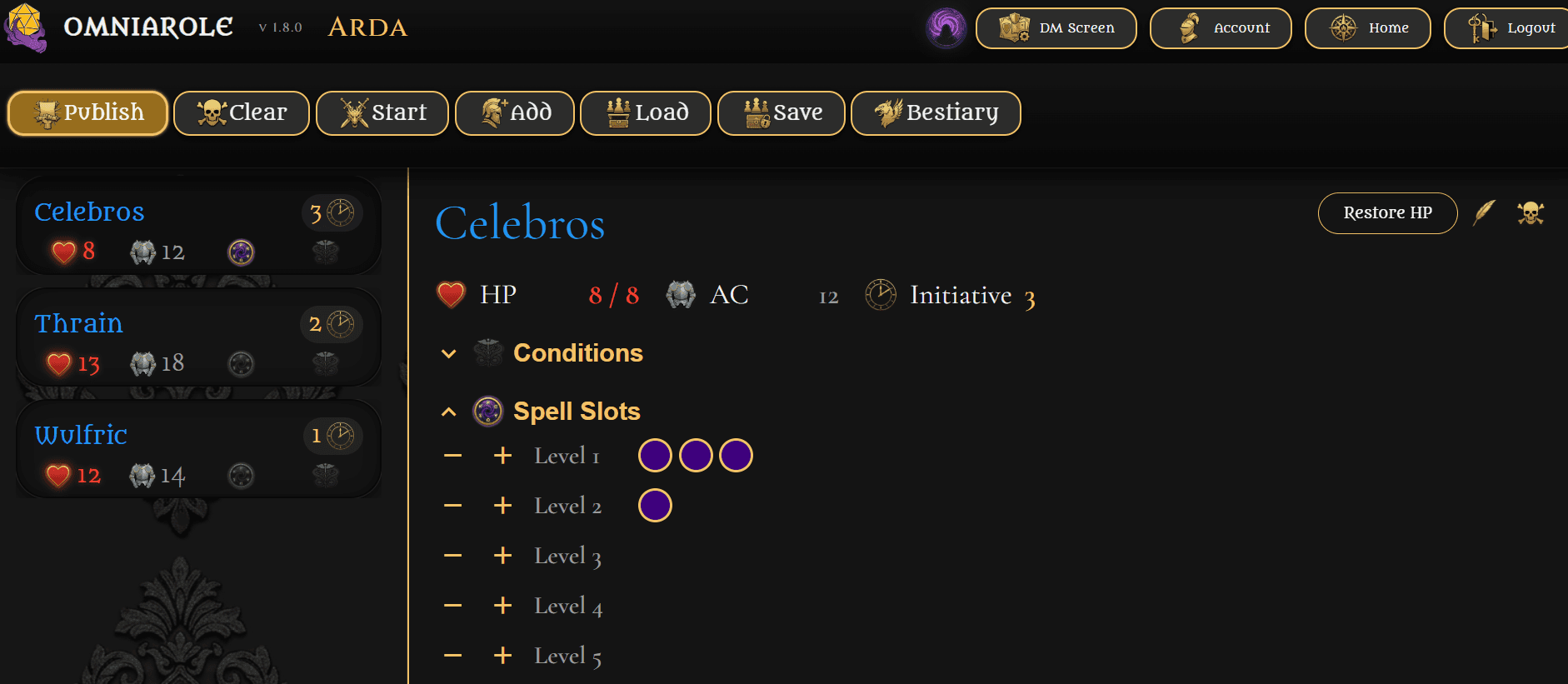 Initiative Tracker with party members loaded