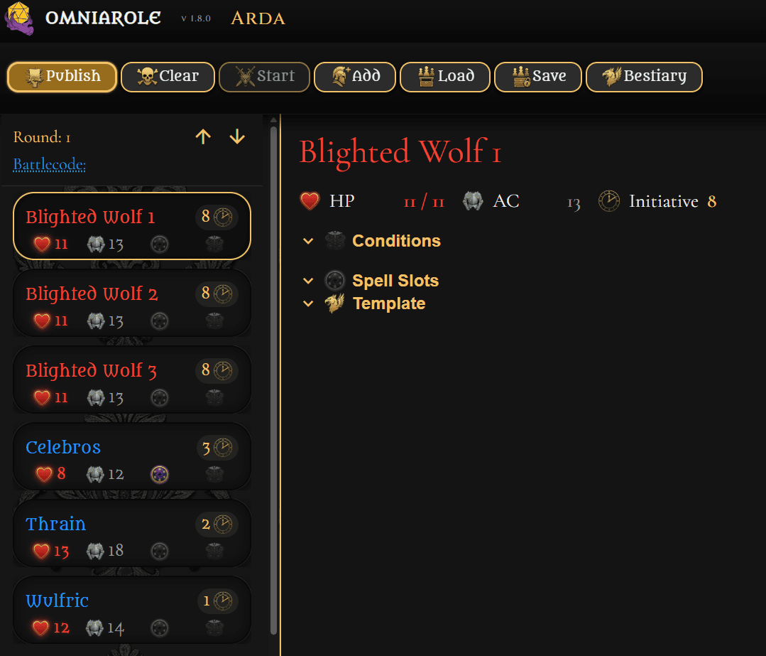 Combat round in the Initiative Tracker