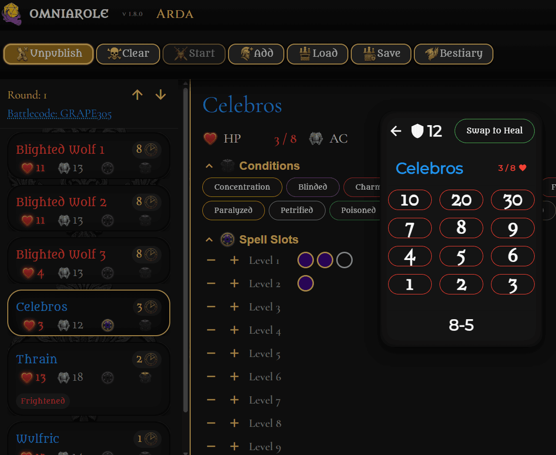 Published combat with players updating their character data